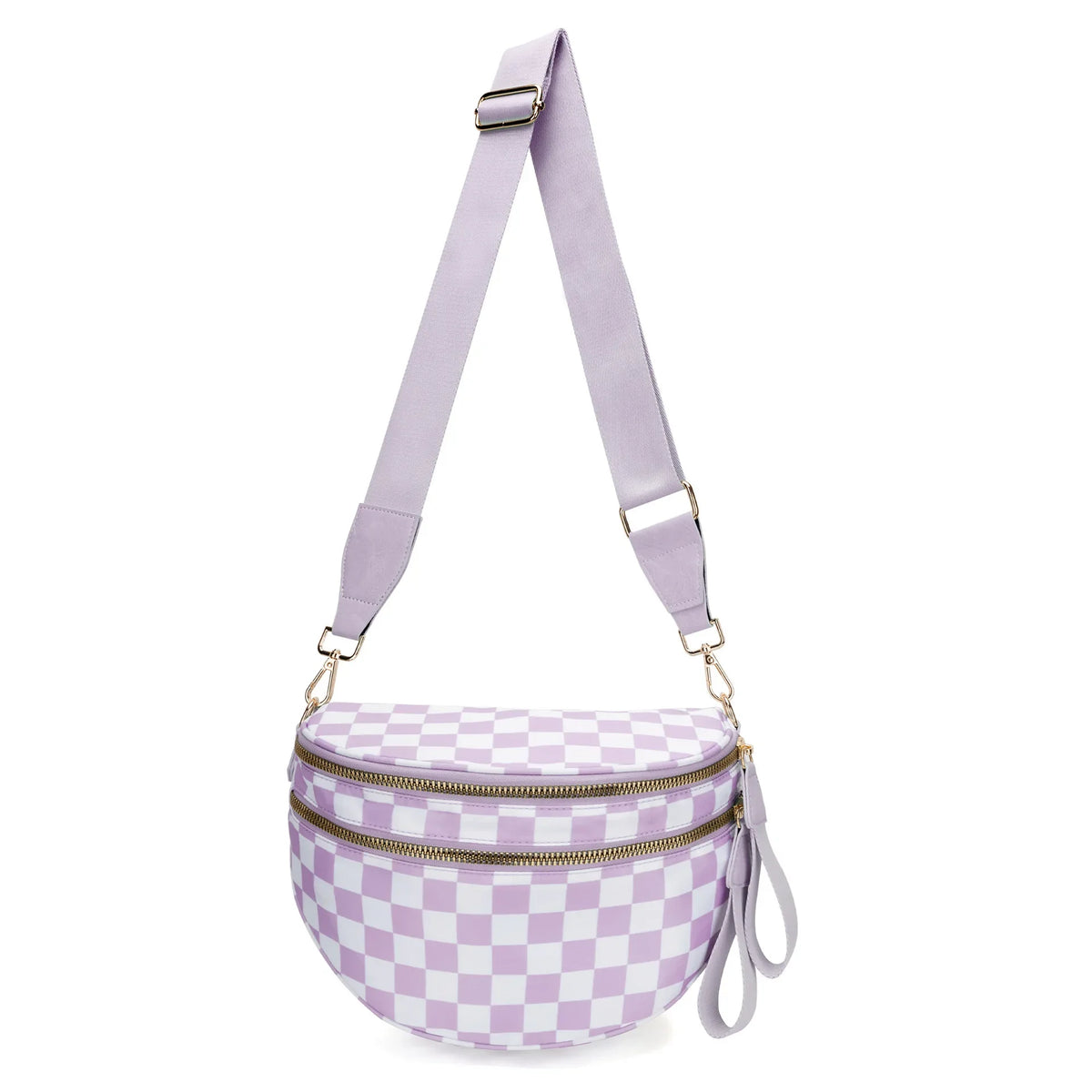 Lavendiger karierter Crossbody-Bag mit lila Riemen