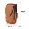 A brown vintage cowhide leather crossbody bag shown with dimensions 18cm in height and 11cm width.