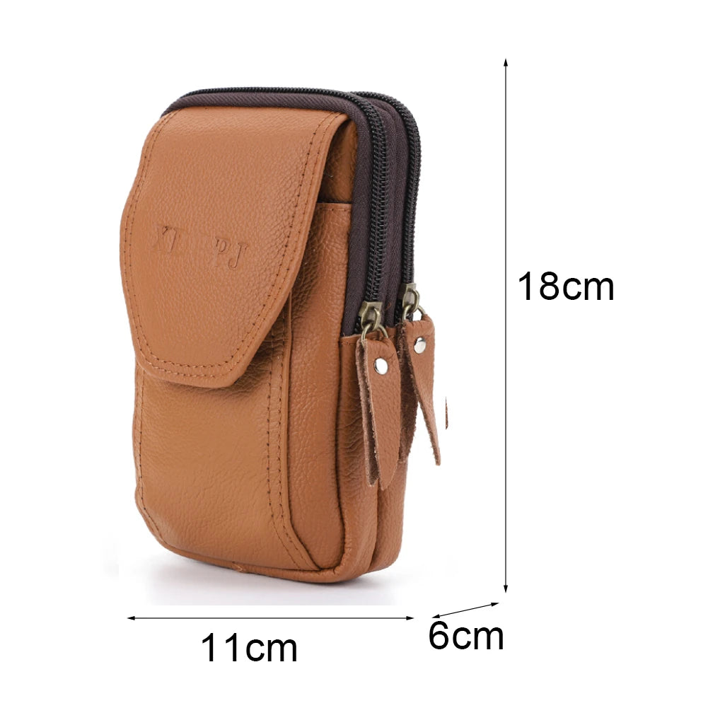 A brown vintage cowhide leather crossbody bag shown with dimensions 18cm in height and 11cm width.