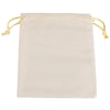 Bolsa de regalo rectangular de terciopelo color crema pálido con cordones amarillos claros.