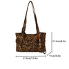 A brown leopard print casual tote bag with a long strap and leather accents.