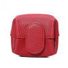 A compact red lychee-textured coin purse with a snap closure.