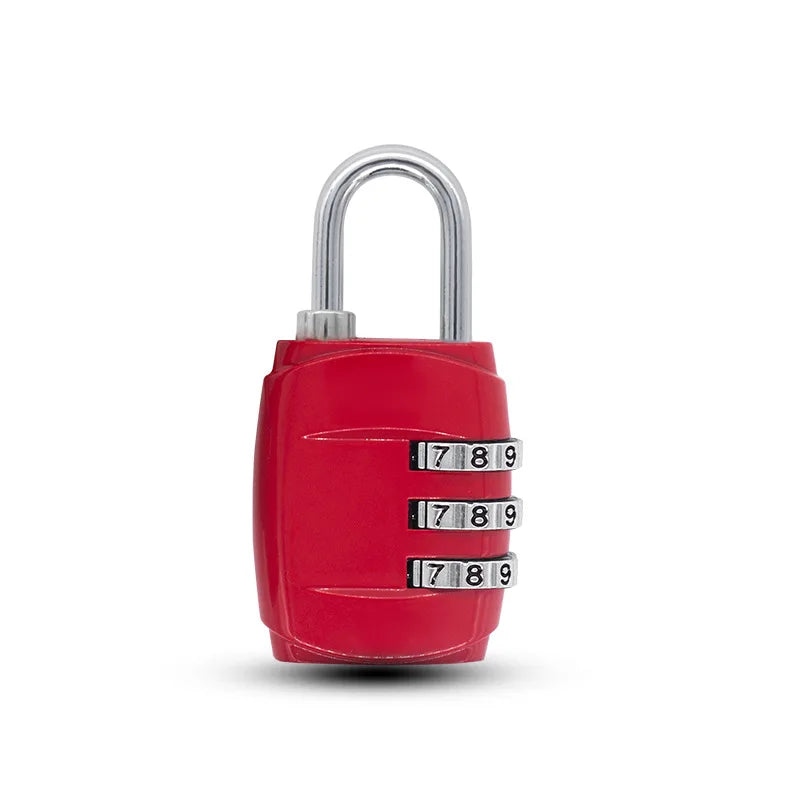 A red 3-dial combination padlock with a silver shackle.