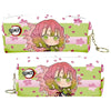 Pink and green patterned PU leather pencil case for Demon Slayer featuring a character design.