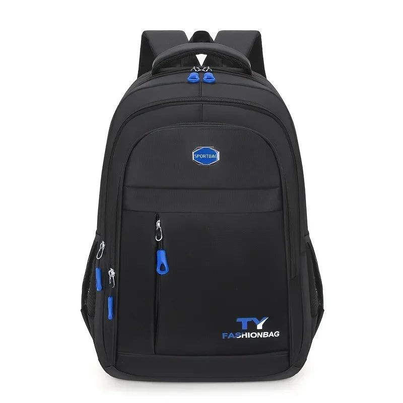 Black men's large capacity waterproof casual backpack with a laptop compartment