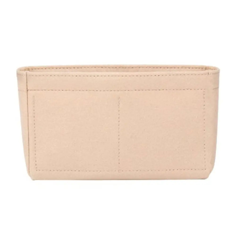 Helles beige Filth-Handtaschen-Organizer-Insert in rechteckiger Form.