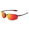 Rimless polarized sports sunglasses with orange and red gradient lenses and black frames