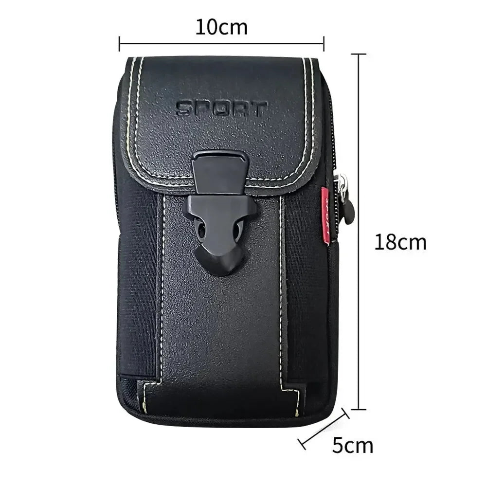 Black unisex tactical belt pouch designed to hold a mobile phone.