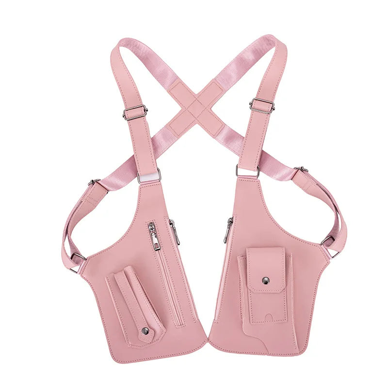 Pinkes Kunstleder-Crossbody-Handtasche mit Geldbörsenfach in X-Form