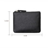 Black genuine leather mini zipper coin and card purse shown from the top view.