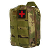 Olive drab tactical waist pack first aid kit bag with a red cross insignia