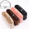 Three felt bag insert organizers in beige, brown, and pink colors shown with a line drawing of a rectangular organizer.