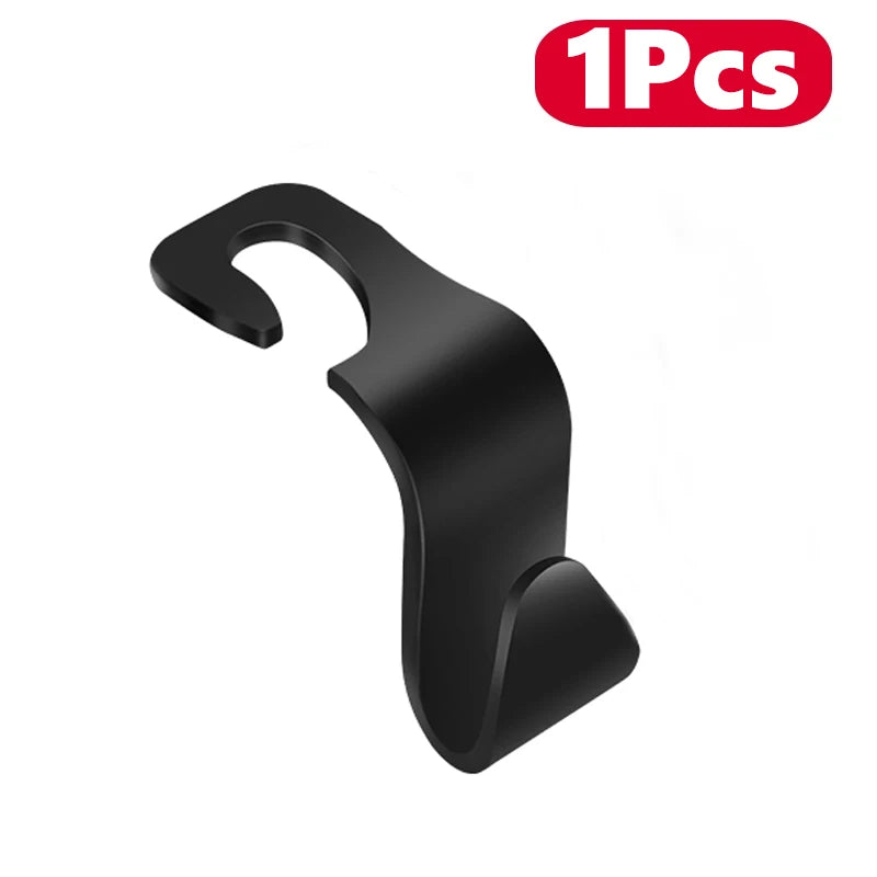 A single black car seat back hook used for trunk organization.