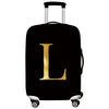 Black thick elastic luggage protective cover with gold letter L on the side
