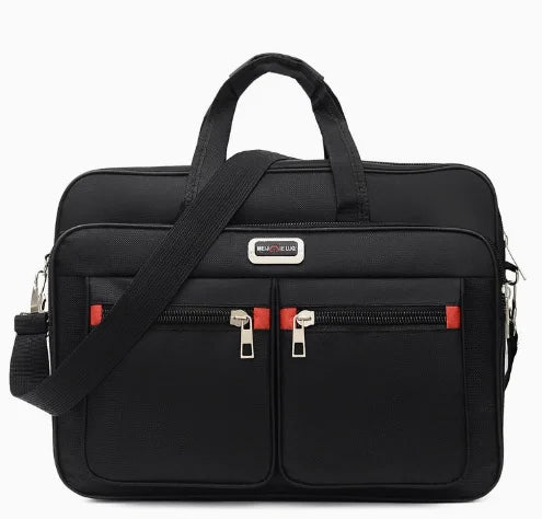 Black Men's Durable Oxford Briefcase for laptop and documents with shoulder strap