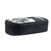 Black zippered pouch with a graphic print, part of a 3-piece kids school backpack set.