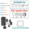 An air pump with LED light and accessories suitable for various items like bags, mattresses, and toys.