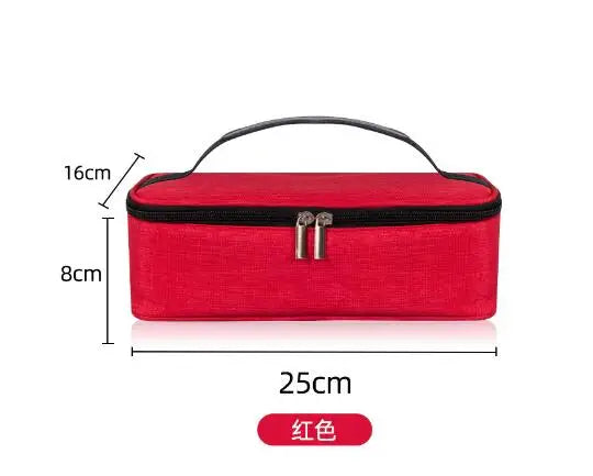 A red insulated mini lunch bag with a black zipper and carrying handle.