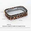 A leopard print waterproof cosmetic organizer bag with dimensions 4.5 x 12.5 x 18.5 cm.