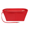 Bolsa cosmética de fieltro roja con cremallera y un bolsillo separado para organizar bolsos.