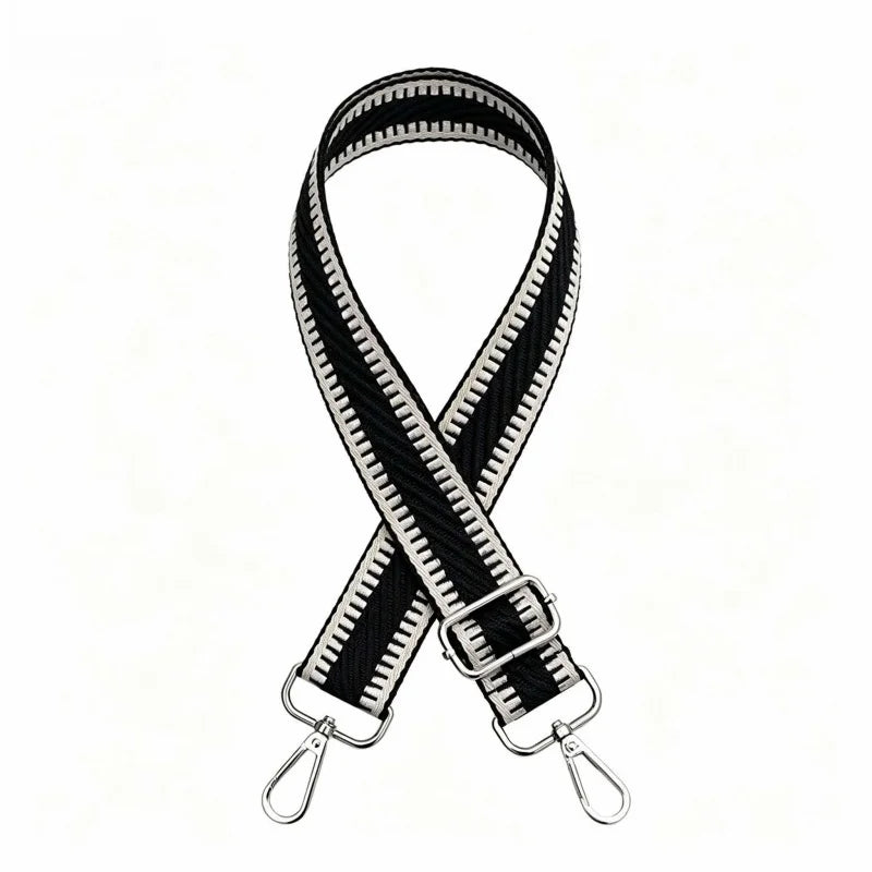 Black and silver striped adjustable nylon shoulder strap for bags and purses