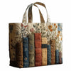 Bolso de tela acolchado vintage con bordado floral claro y tonos naturales.