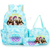 A light blue backpack set featuring a unicorn design with pink and purple accents.
