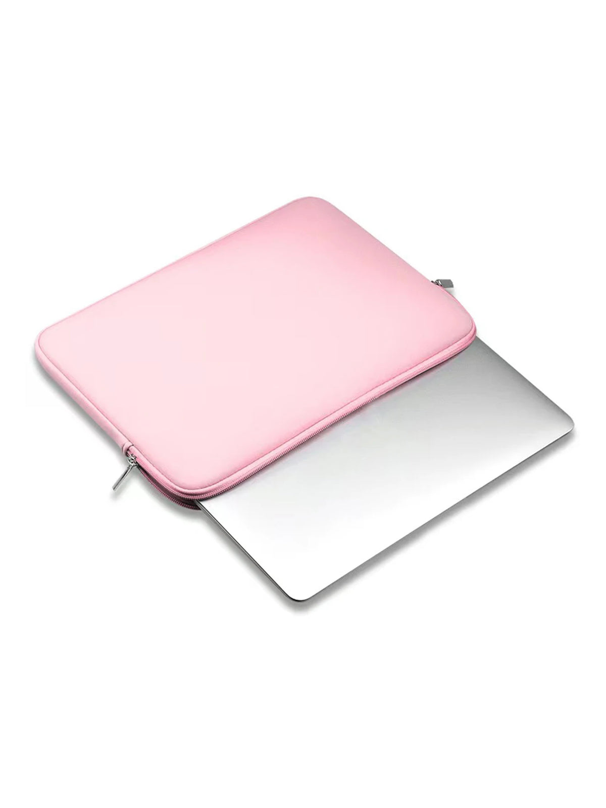 A pink multi-size laptop sleeve with a silver reflective inner layer.