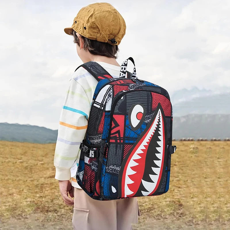 A person wearing a beige hat is shown from the back, carrying a black and red patterned waterproof anti-theft casual travel b