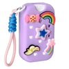 Purple EVA protective case for hand sanitizer spray with a rainbow charm keyring