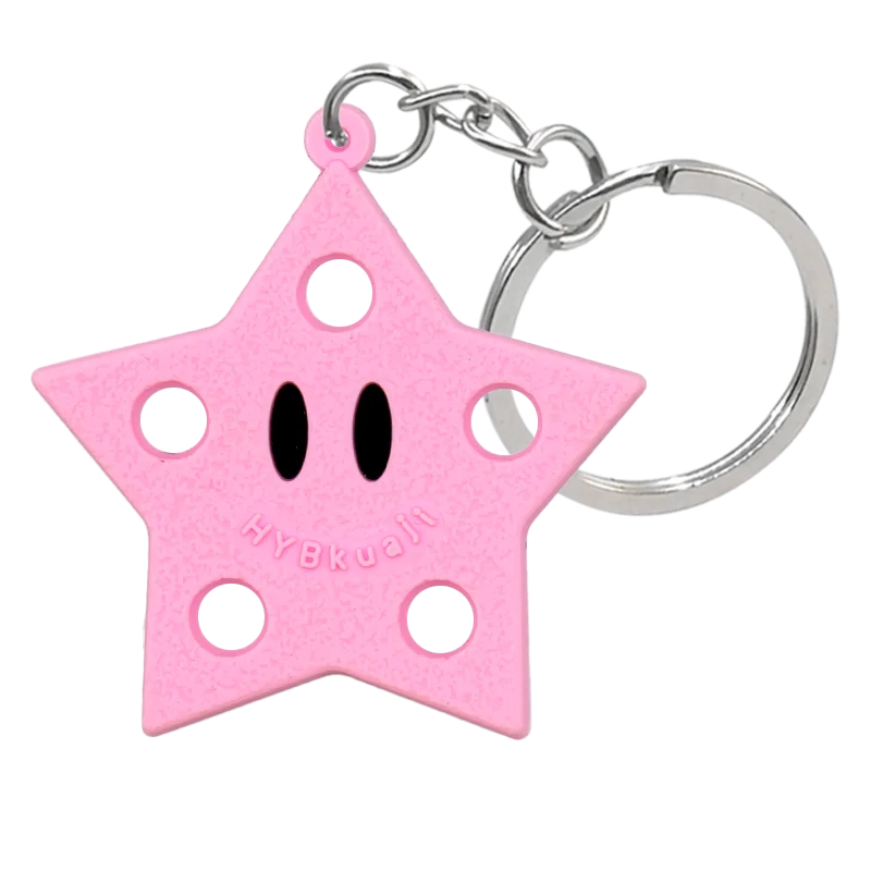 Porte-clés de chaussure en silicone étoile rose avec chaîne argentée et anneau