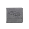 A gray PU leather glove box wallet featuring a silhouette of a car and the text Registration & Insurance.