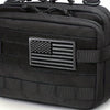Black fabric pouch with a rectangular American flag embroidery patch on the front