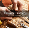 Hands are shown opening a genuine leather wallet, highlighting the soft wrinkle-free classic design.