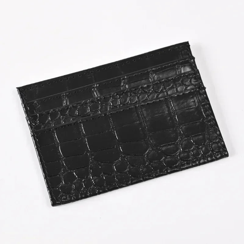 Black crocodile embossed slim PU leather card holder wallet for women