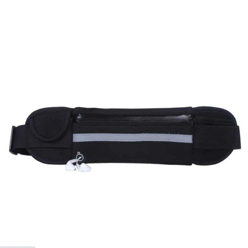 Black waterproof running waist pack with a phone pocket