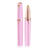 A pink precision electric eyebrow trimmer with a gold tip and LED light.