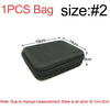 A black portable storage and travel organizer bag with dimensions 19cm by 14cm.