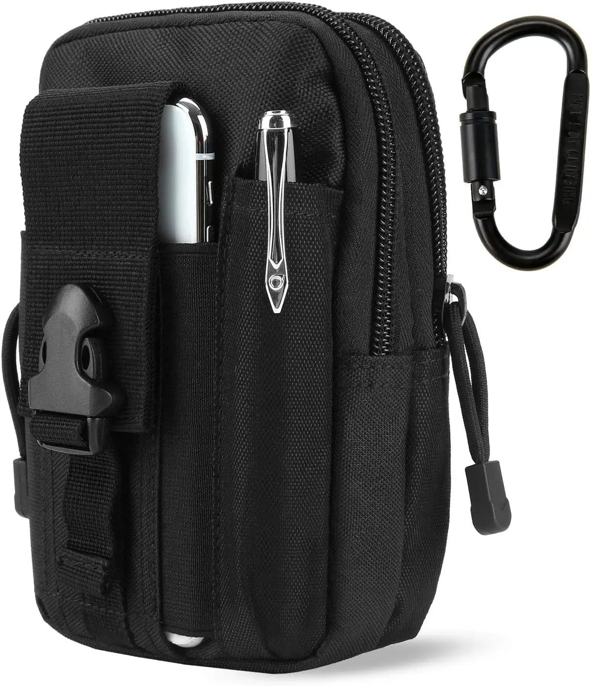 Black tactical EDC utility pouch with a MOLLE strap and pen holder visible.