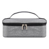 A gray insulated mini lunch bag with a black zipper and silver snaps.