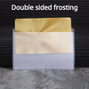Double sided frosting card protector sleeves in gold and silver colors displayed on a dark surface.