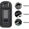 Black universal inside-the-waistband magazine holster featuring a flashlight and folding knife.