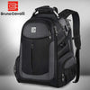A black durable men's laptop backpack with multiple compartments and adjustable straps.