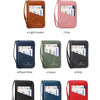 A display of various RFID-blocking passport wallets in colors including light brown, pink, royal blue, green, grey, black, pe
