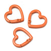Three heart-shaped orange metal spring clasps for DIY jewelry and keychains