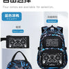 A set of four black and blue accessories including a pencil case, backpack, and meal bag for boys.