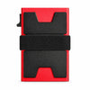 Porte-cartes anti-RFID minimaliste rouge et noir avec une sangle noire.