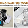 Before and after comparison showing a travel cable organizer pouch for electronics accessories
