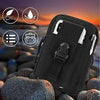 Black tactical EDC waist pouch featuring multiple compartments for phone and tools
