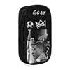 Black pencil case with a goat graphic featuring soccer players and a crown.